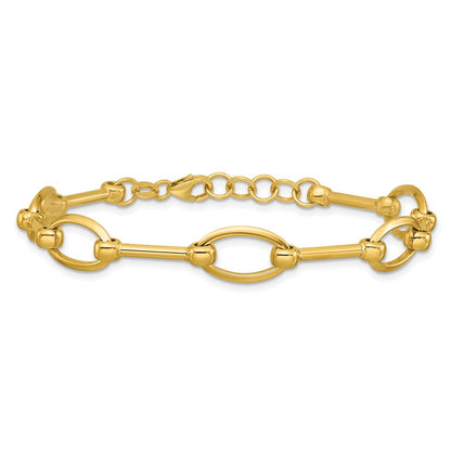 14K Gelbgold Poliert Stab und Oval Glieder Mit.5 Zoll Verlängerung. Armband