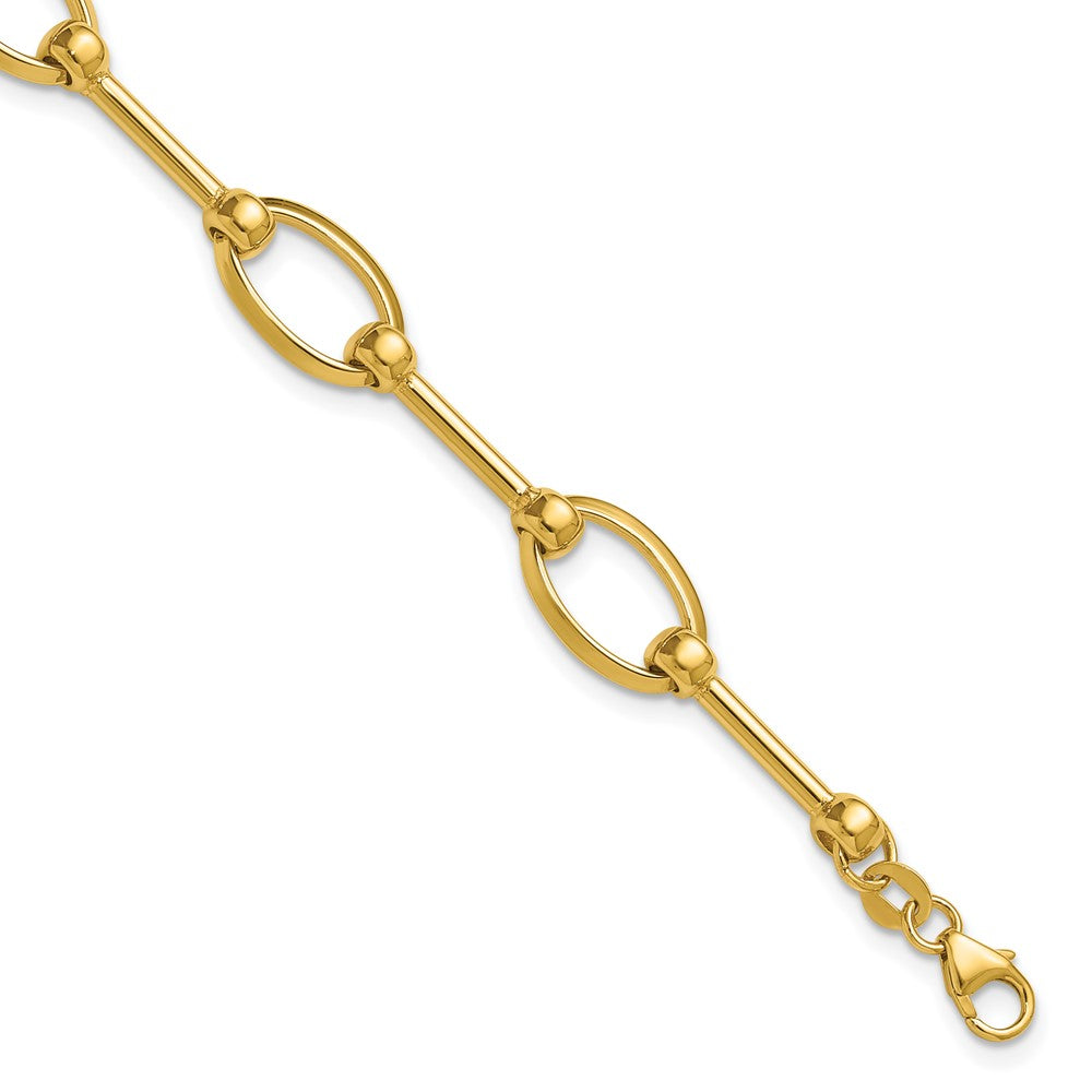 14K Gelbgold Poliert Stab und Oval Glieder Mit.5 Zoll Verlängerung. Armband