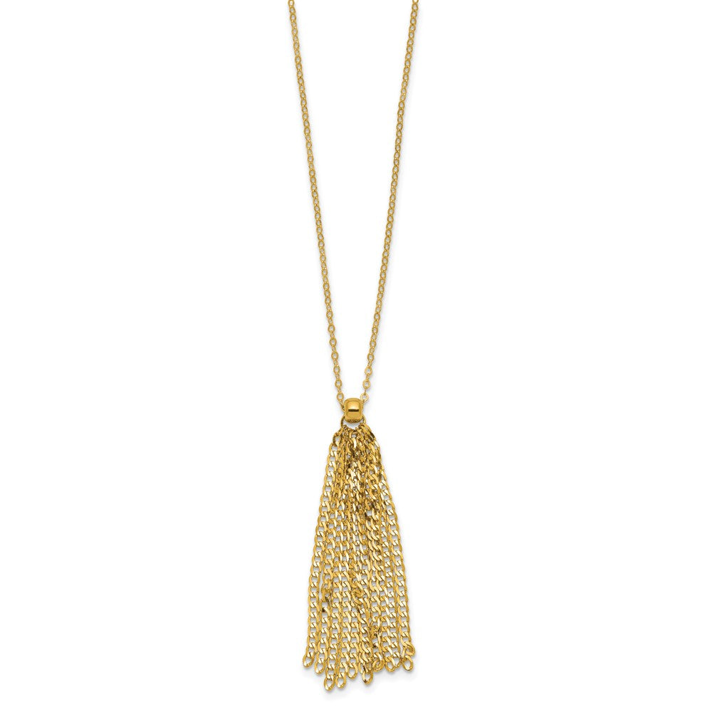 14K Gelbgold Poliert Fantasie Panzer Glieder Tassel mit 2 Zoll Verlängerung. Halskette