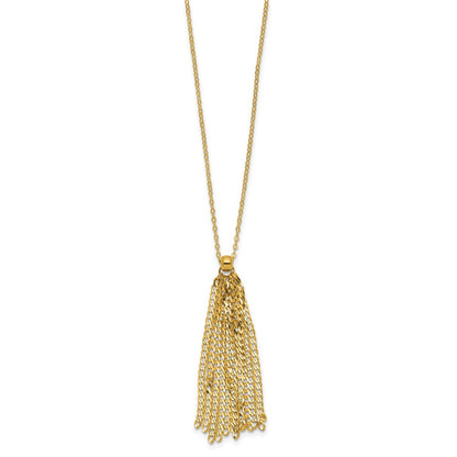 14K Gelbgold Poliert Fantasie Panzer Glieder Tassel mit 2 Zoll Verlängerung. Halskette