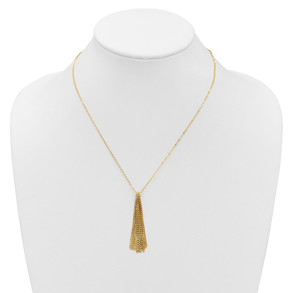 14K Gelbgold Poliert Fantasie Panzer Glieder Tassel mit 2 Zoll Verlängerung. Halskette