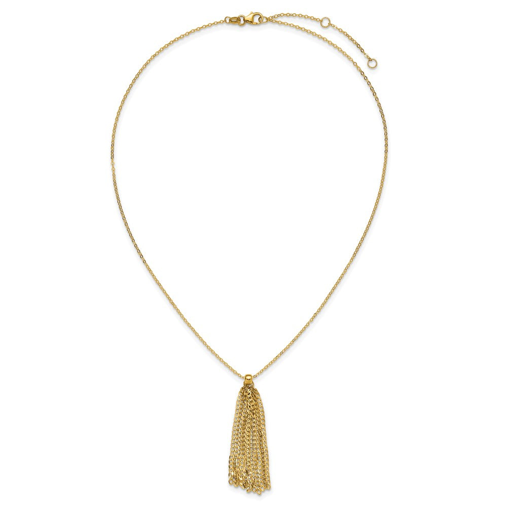 14K Gelbgold Poliert Fantasie Panzer Glieder Tassel mit 2 Zoll Verlängerung. Halskette