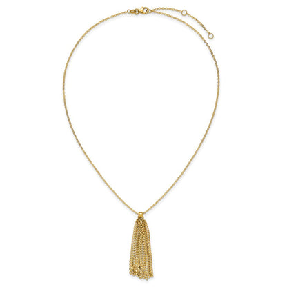 14K Gelbgold Poliert Fantasie Panzer Glieder Tassel mit 2 Zoll Verlängerung. Halskette