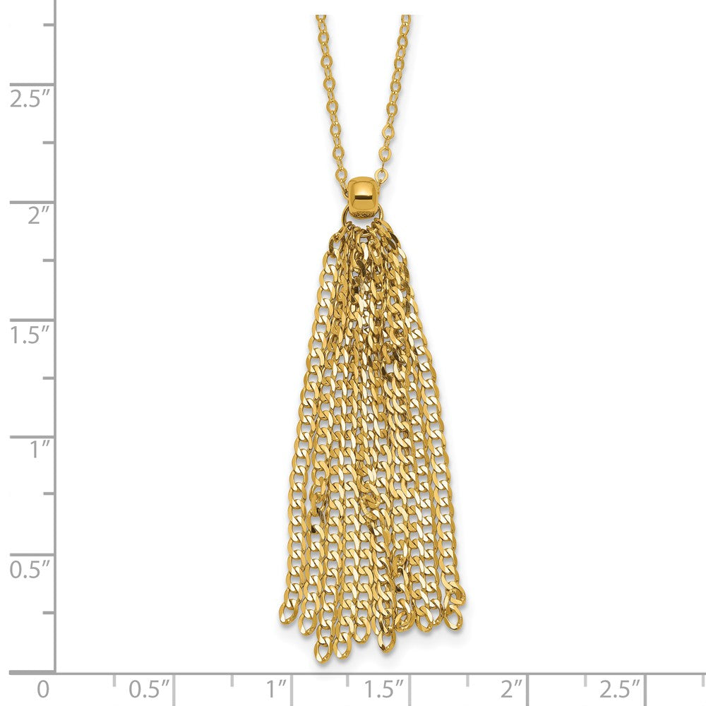 14K Gelbgold Poliert Fantasie Panzer Glieder Tassel mit 2 Zoll Verlängerung. Halskette
