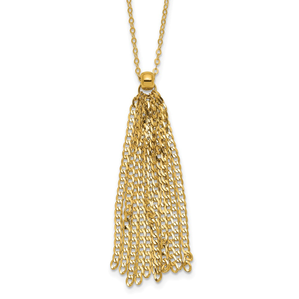14K Gelbgold Poliert Fantasie Panzer Glieder Tassel mit 2 Zoll Verlängerung. Halskette