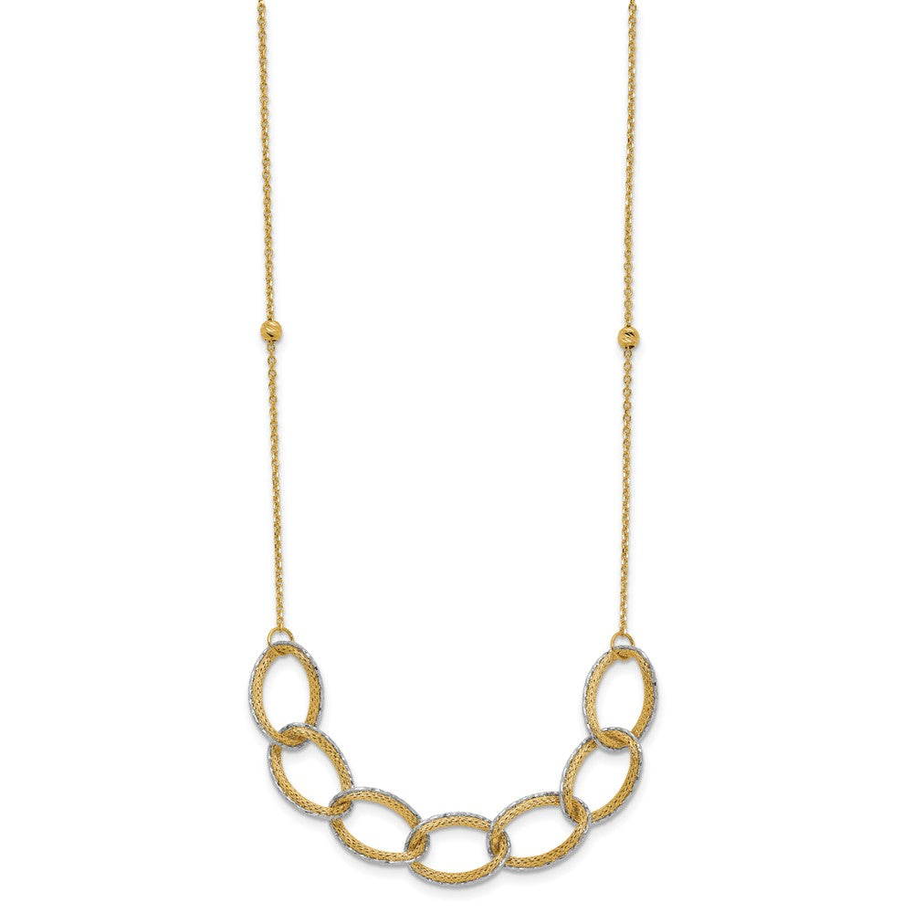 14K Bicolor Pol/texture/dia Schliff Oval mit 1 Zoll Verlängerung. Halskette