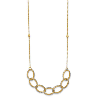 14K Bicolor Pol/texture/dia Schliff Oval mit 1 Zoll Verlängerung. Halskette