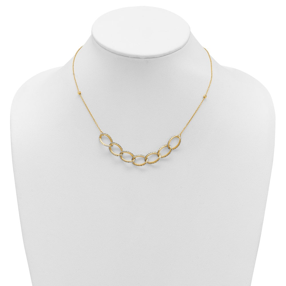 14K Bicolor Pol/texture/dia Schliff Oval mit 1 Zoll Verlängerung. Halskette