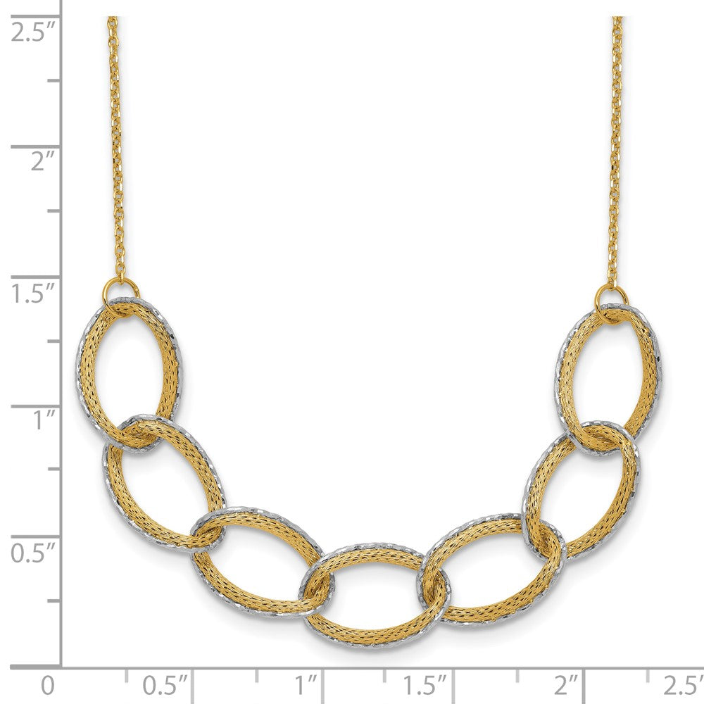 14K Bicolor Pol/texture/dia Schliff Oval mit 1 Zoll Verlängerung. Halskette