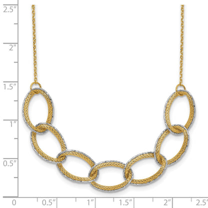 14K Bicolor Pol/texture/dia Schliff Oval mit 1 Zoll Verlängerung. Halskette