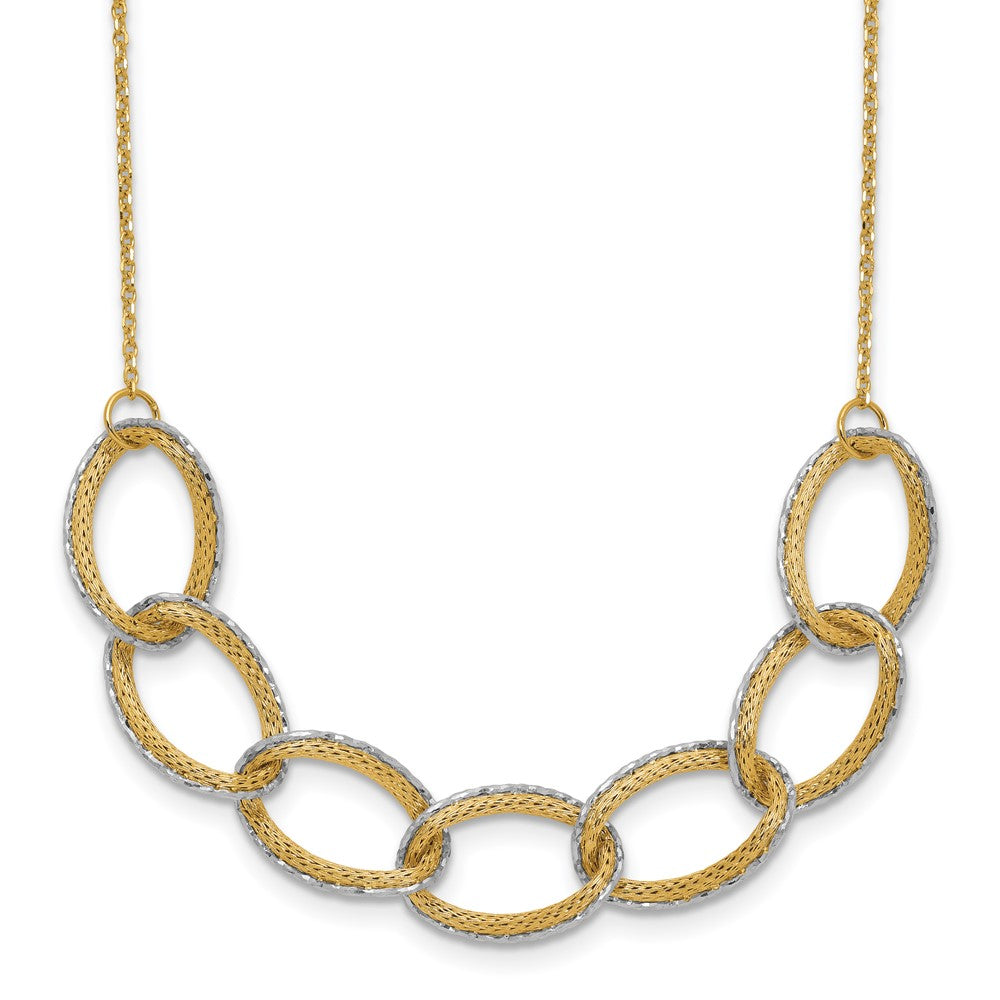14K Bicolor Pol/texture/dia Schliff Oval mit 1 Zoll Verlängerung. Halskette