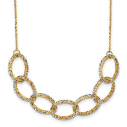 14K Bicolor Pol/texture/dia Schliff Oval mit 1 Zoll Verlängerung. Halskette