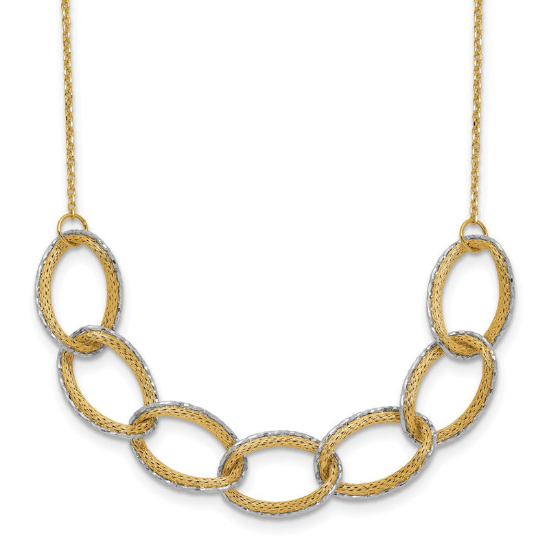 14K Bicolor Pol/texture/dia Schliff Oval mit 1 Zoll Verlängerung. Halskette