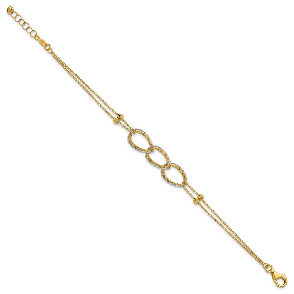 14K Bicolor 14ktt Pol/texture/dia Schliff 2 Strang Oval Mit.5 Zoll Verlängerung. Armband
