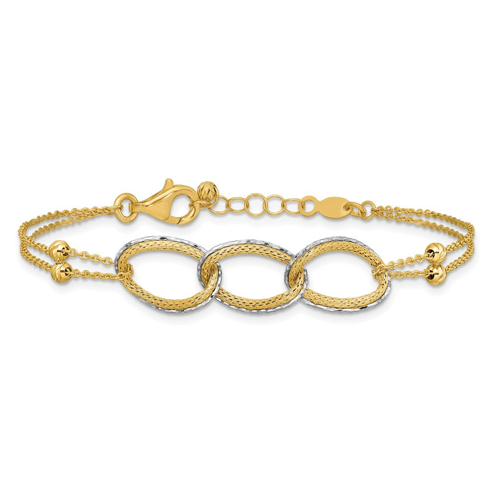 14K Bicolor 14ktt Pol/texture/dia Schliff 2 Strang Oval Mit.5 Zoll Verlängerung. Armband