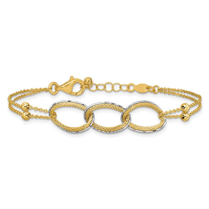 14K Bicolor 14ktt Pol/texture/dia Schliff 2 Strang Oval Mit.5 Zoll Verlängerung. Armband