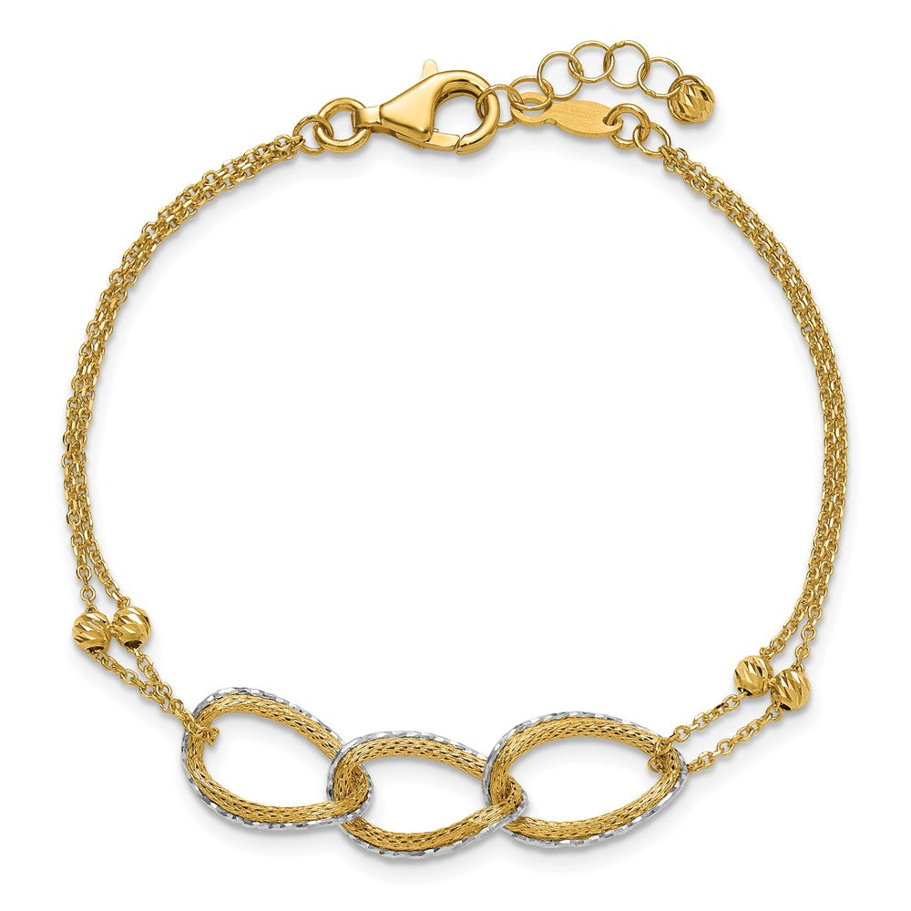 14K Bicolor 14ktt Pol/texture/dia Schliff 2 Strang Oval Mit.5 Zoll Verlängerung. Armband