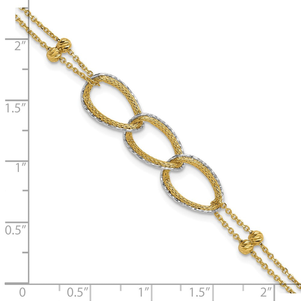 14K Bicolor 14ktt Pol/texture/dia Schliff 2 Strang Oval Mit.5 Zoll Verlängerung. Armband