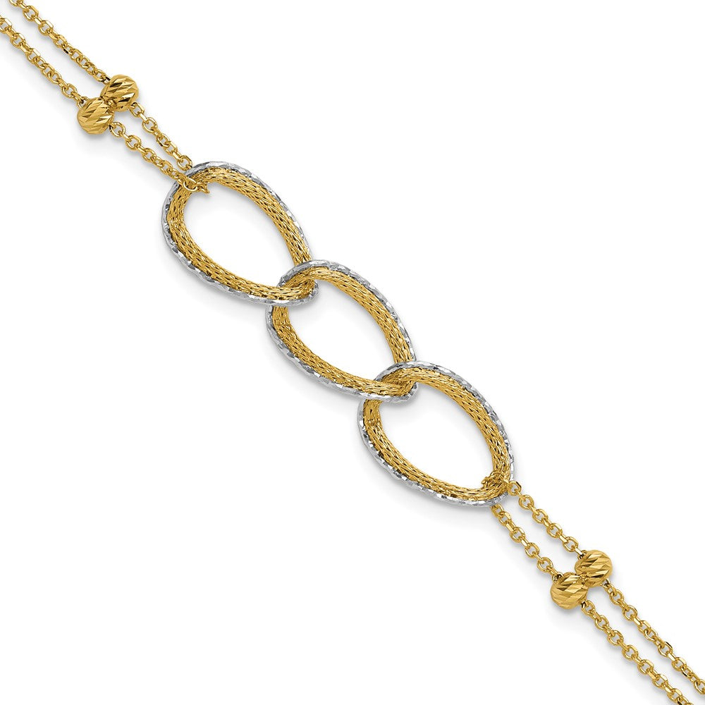 14K Bicolor 14ktt Pol/texture/dia Schliff 2 Strang Oval Mit.5 Zoll Verlängerung. Armband
