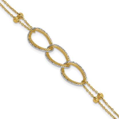 14K Bicolor 14ktt Pol/texture/dia Schliff 2 Strang Oval Mit.5 Zoll Verlängerung. Armband