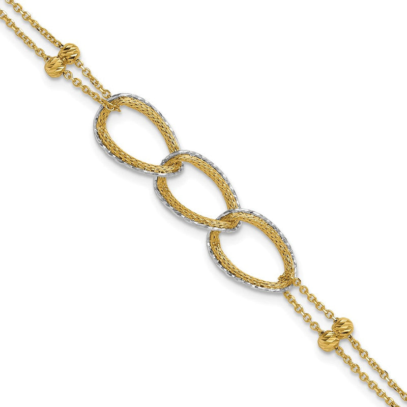 14K Bicolor 14ktt Pol/texture/dia Schliff 2 Strang Oval Mit.5 Zoll Verlängerung. Armband