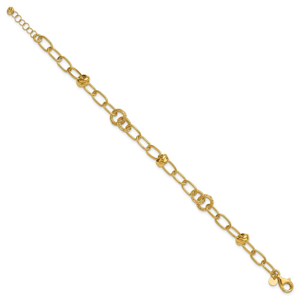 14K Gelbgold Poliert/texture/dia Schliff Fantasie Mit.75 Zoll Verlängerung. Armband