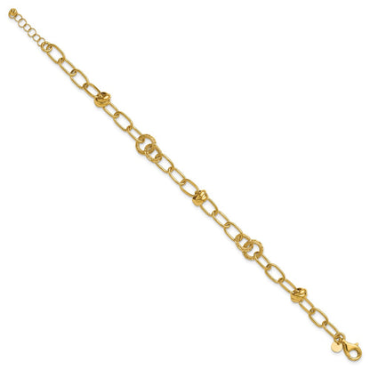 14K Gelbgold Poliert/texture/dia Schliff Fantasie Mit.75 Zoll Verlängerung. Armband