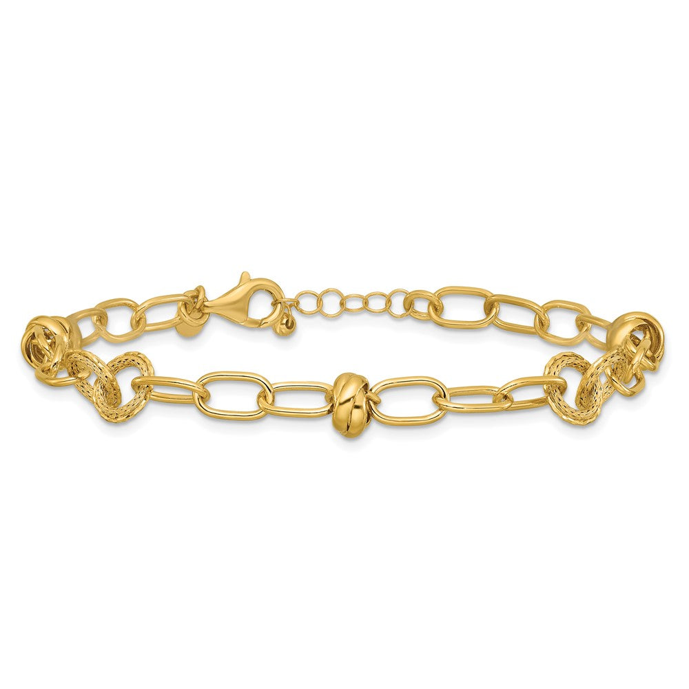 14K Gelbgold Poliert/texture/dia Schliff Fantasie Mit.75 Zoll Verlängerung. Armband