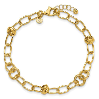 14K Gelbgold Poliert/texture/dia Schliff Fantasie Mit.75 Zoll Verlängerung. Armband