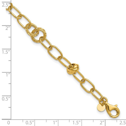 14K Gelbgold Poliert/texture/dia Schliff Fantasie Mit.75 Zoll Verlängerung. Armband