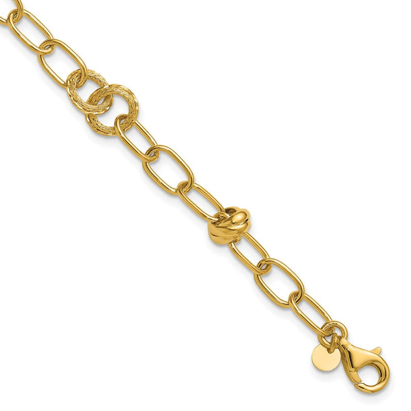14K Gelbgold Poliert/texture/dia Schliff Fantasie Mit.75 Zoll Verlängerung. Armband