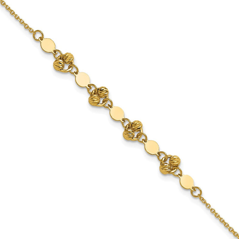 14K Gelbgold Poliert Diamantiert Gekugelt Fantasie Kreise Mit.5 Zoll Verlängerung. Armband