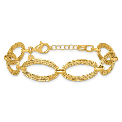 14K Gelbgold Poliert/texture/dia Schliff Ovals 1 Zoll Verlängerung. Armband