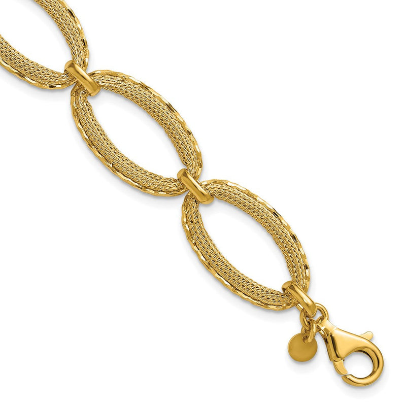 14K Gelbgold Poliert/texture/dia Schliff Ovals 1 Zoll Verlängerung. Armband