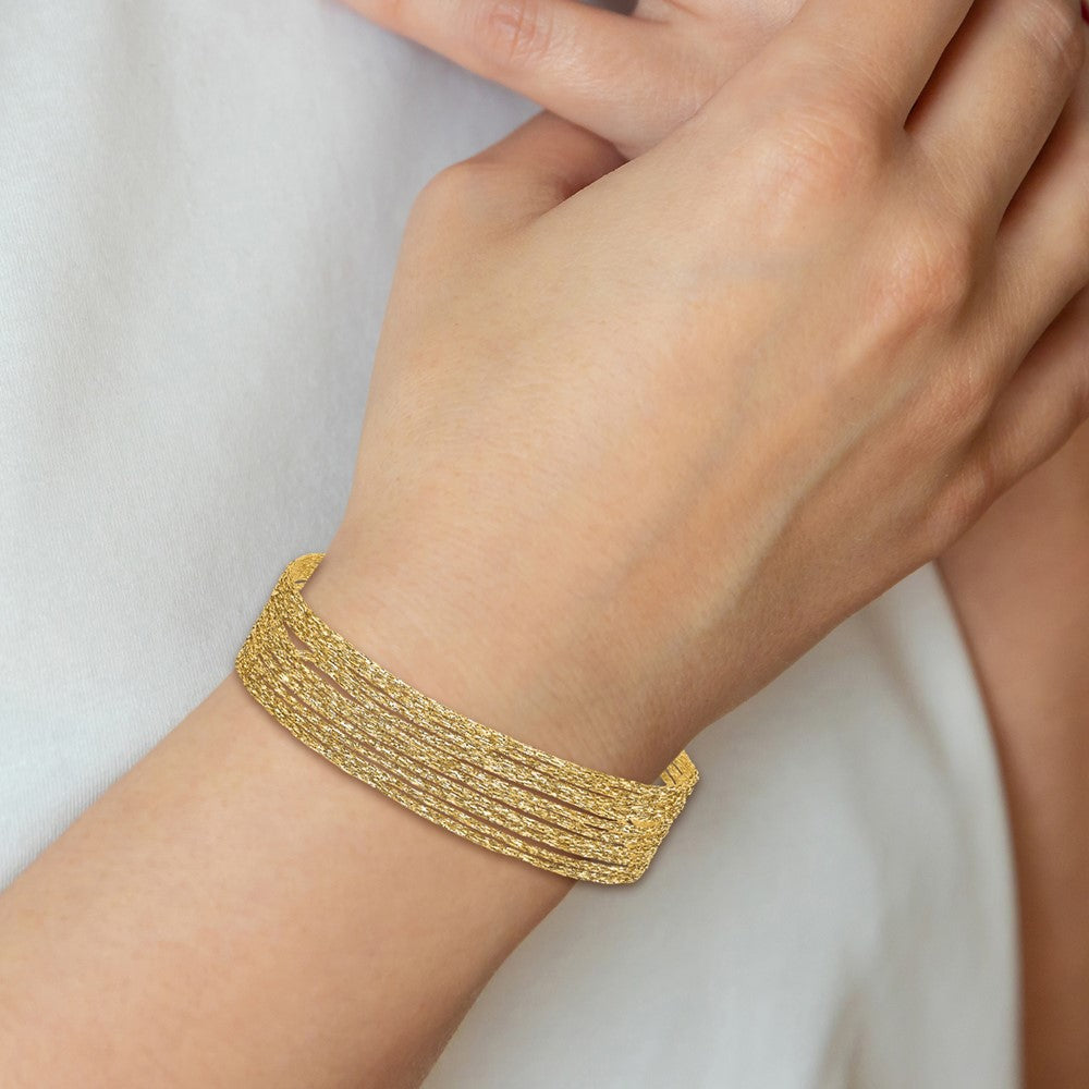 14K Gelbgold Strukturiert Fantasie Netz Multi Strang Mit.75 Zoll Verlängerung. Armband