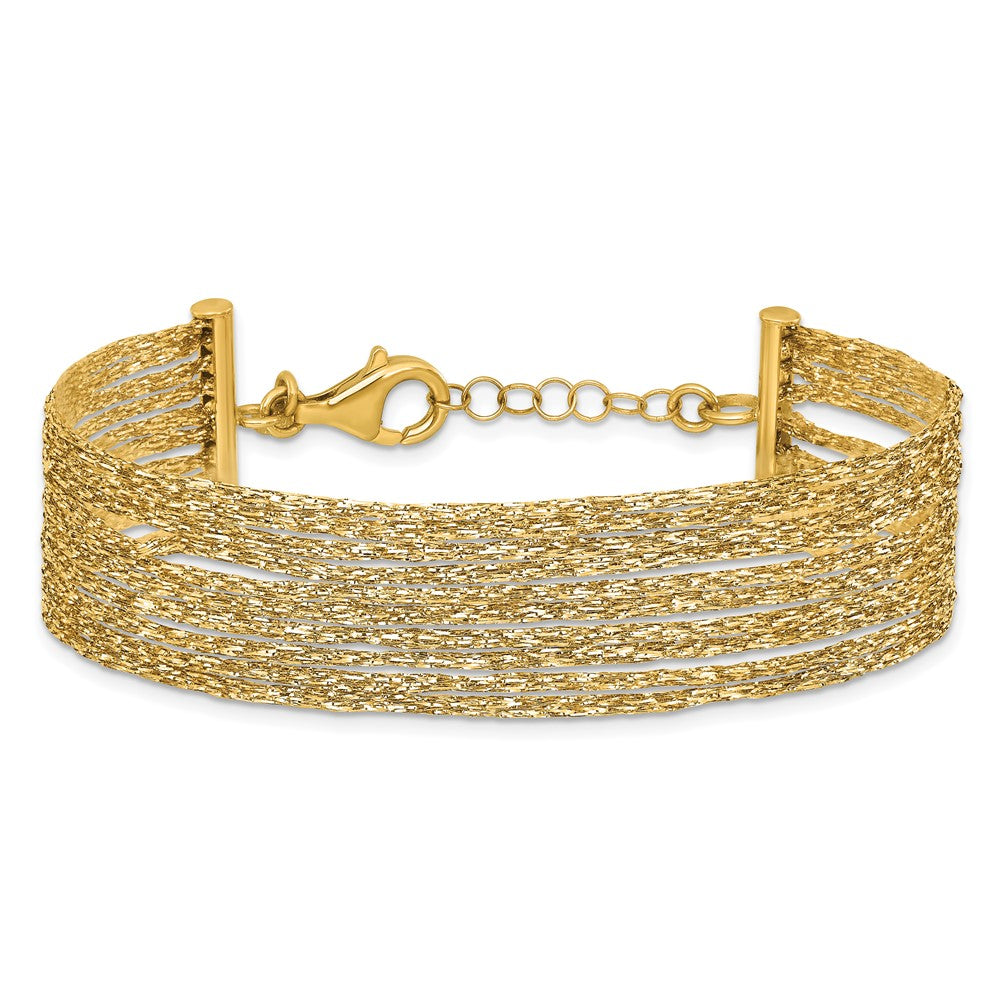 14K Gelbgold Strukturiert Fantasie Netz Multi Strang Mit.75 Zoll Verlängerung. Armband