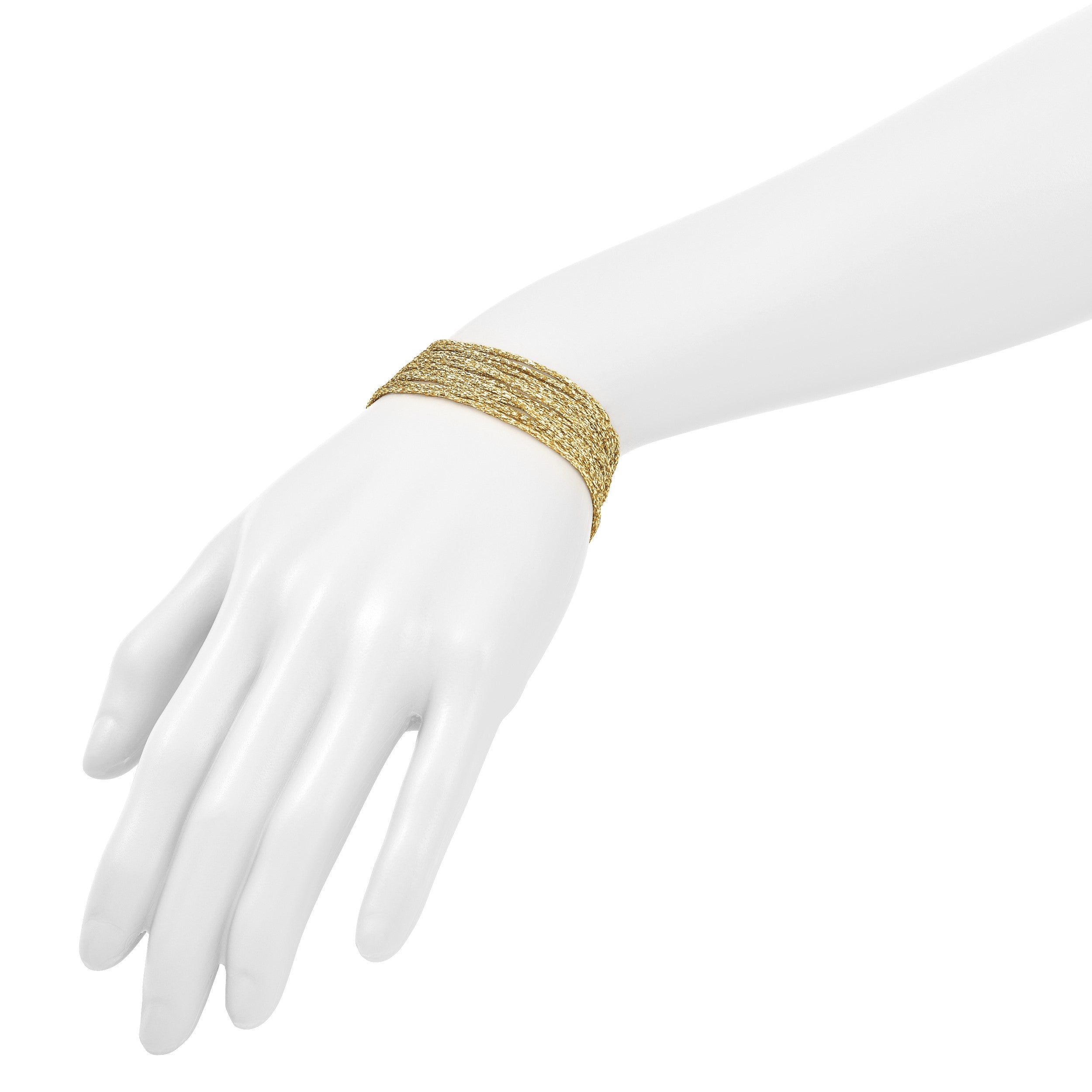 14K Gelbgold Strukturiert Fantasie Netz Multi Strang Mit.75 Zoll Verlängerung. Armband