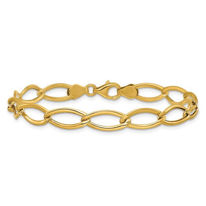 14K Gelbgold Poliert Fantasie Oval Glieder Armband