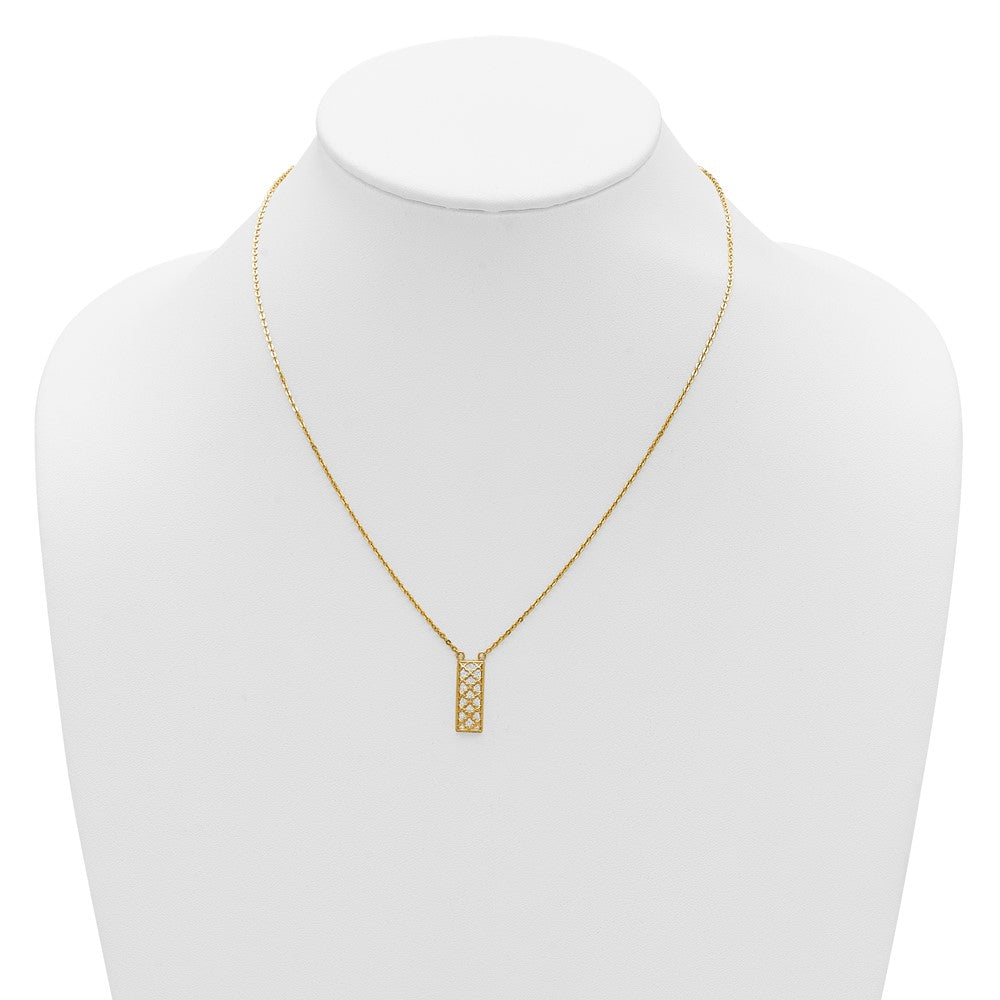 14K Bicolor Poliert / Diamant Schliff Stab Halskette