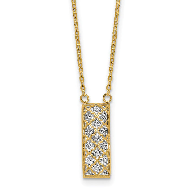 14K Bicolor Poliert / Diamant Schliff Stab Halskette