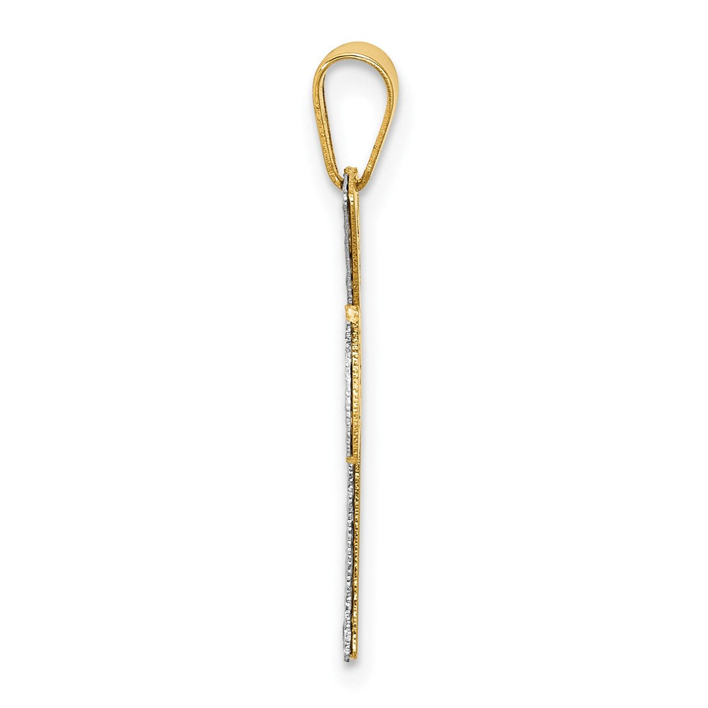 14K Bicolor Poliert / Diamant-cut Kreuz Anhänger