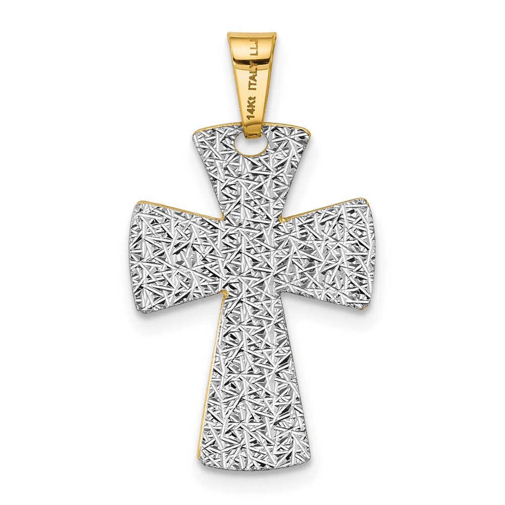 14K Bicolor Poliert / Diamant-cut Kreuz Anhänger