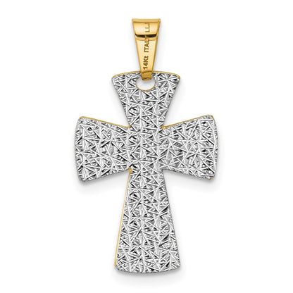 14K Bicolor Poliert / Diamant-cut Kreuz Anhänger