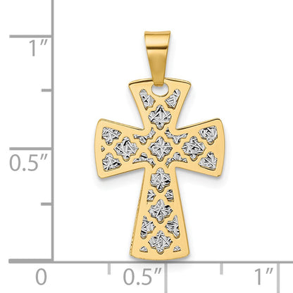 14K Bicolor Poliert / Diamant-cut Kreuz Anhänger