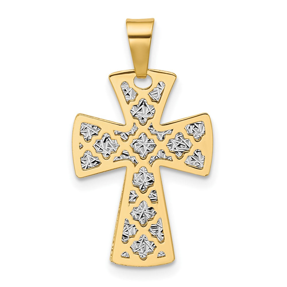 14K Bicolor Poliert / Diamant-cut Kreuz Anhänger