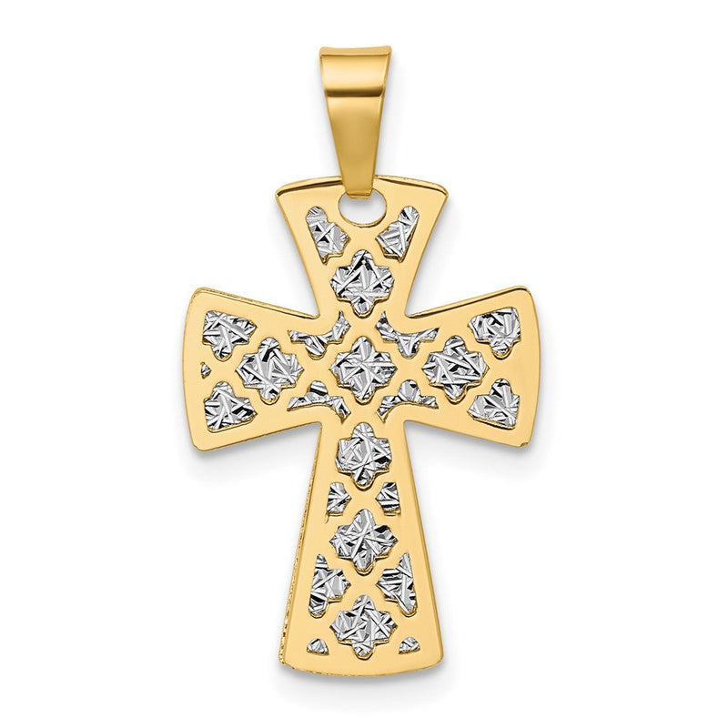14K Bicolor Poliert / Diamant-cut Kreuz Anhänger
