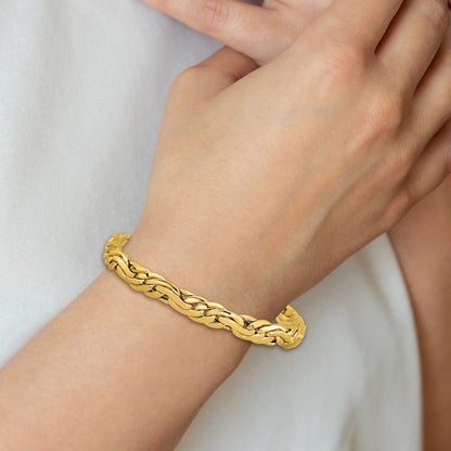 14K Gelbgold Poliert 7.5mm Fantasieglieder Armband