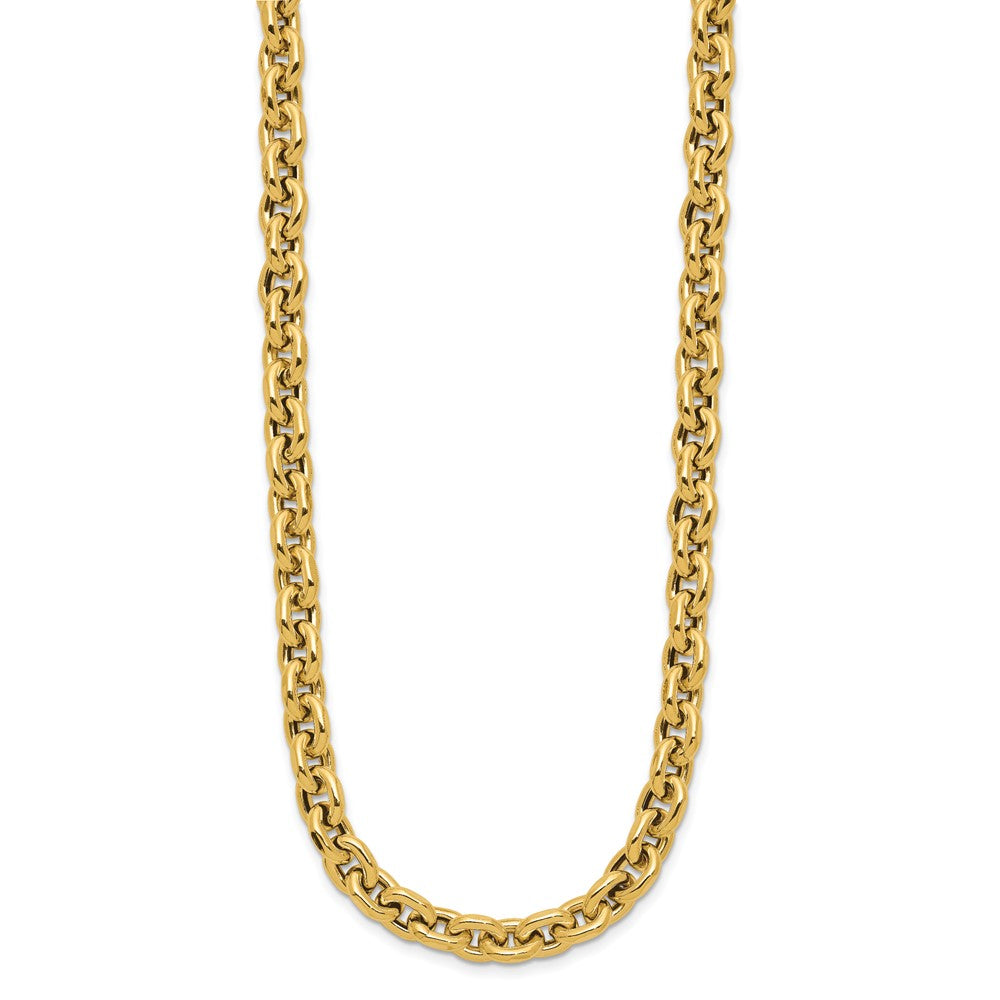 14K Gelbgold Poliert 6.5mm Flach Kante Ankerkette Glieder Halskette
