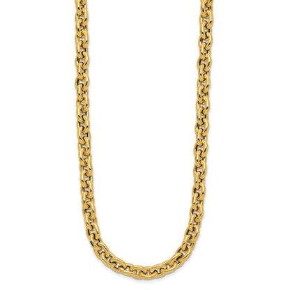 14K Gelbgold Poliert 6.5mm Flach Kante Ankerkette Glieder Halskette