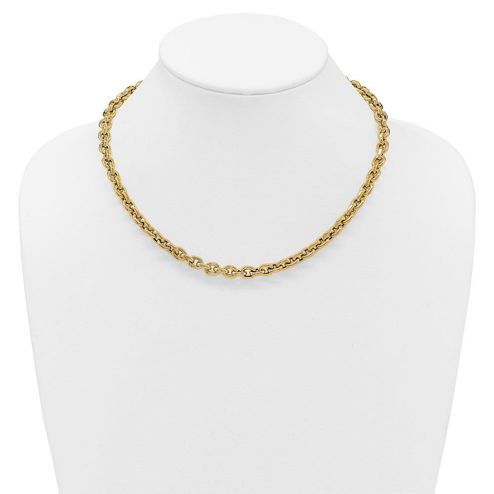 14K Gelbgold Poliert 6.5mm Flach Kante Ankerkette Glieder Halskette